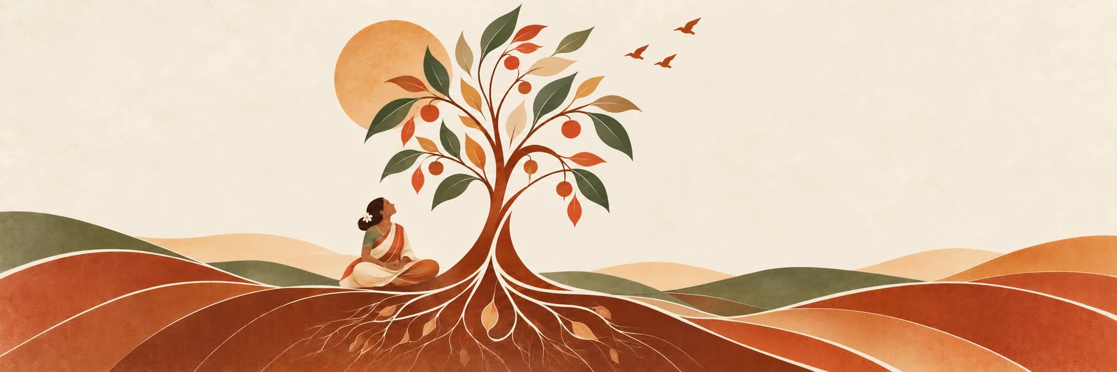 ViSV Shakti Tree: She is the Seed - Meditative Woman beneath the rooted tree